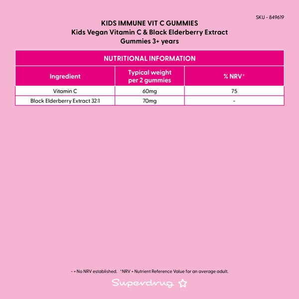 Superdrug Kids Immune Health Vitamin C 3+ Gummies 30s