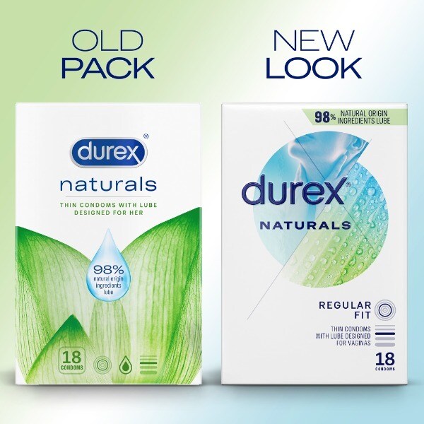 Durex Naturals Condoms Thin Water Based LubeRegular Fit 18s
