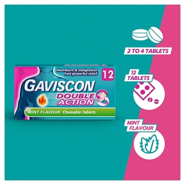 Gaviscon Double Action Tabs Heartburn Indigestion Mint 12s