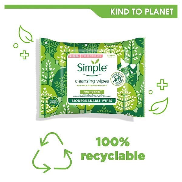 Simple Kind to Skin Biodegradable Cleansing Wipes 2x20pc