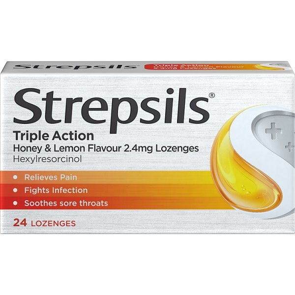 Strepsils Triple Action Honey & Lemon Throat Lozenges 24s