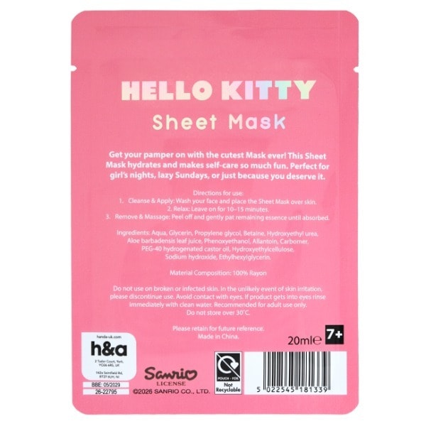 Hello Kitty Hydrating Sheet Mask 20ml Skincare Gift