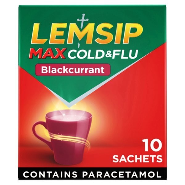 Lemsip Max Cold & Flu Blackcurrant Sachets Paracetamol 10s