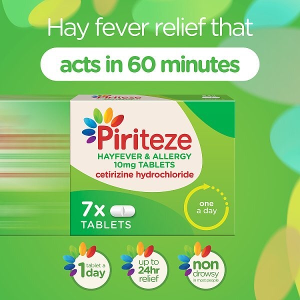 Piriteze Antihistamine Allergy Relief Tablets Cetirizine 7s