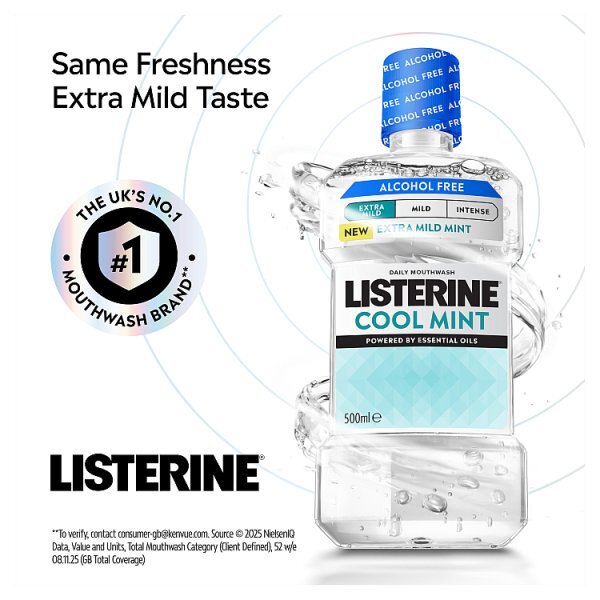 Listerine Cool Mint Extra Mild Alcohol Free Mouthwash 500Ml