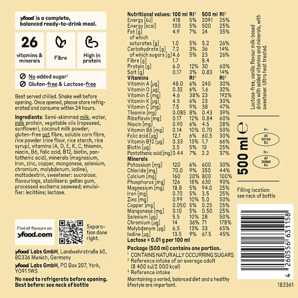 yfood Ready to Drink Complete Meal Smooth Vanilla 500ml