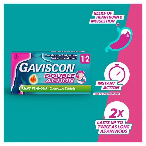 Gaviscon Double Action Tabs Heartburn Indigestion Mint 12s