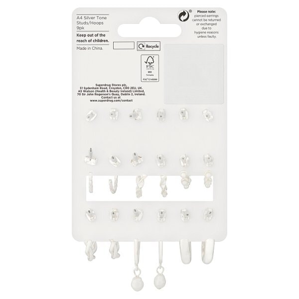 Superdrug Silver Tone Stud/Hoop 9pk