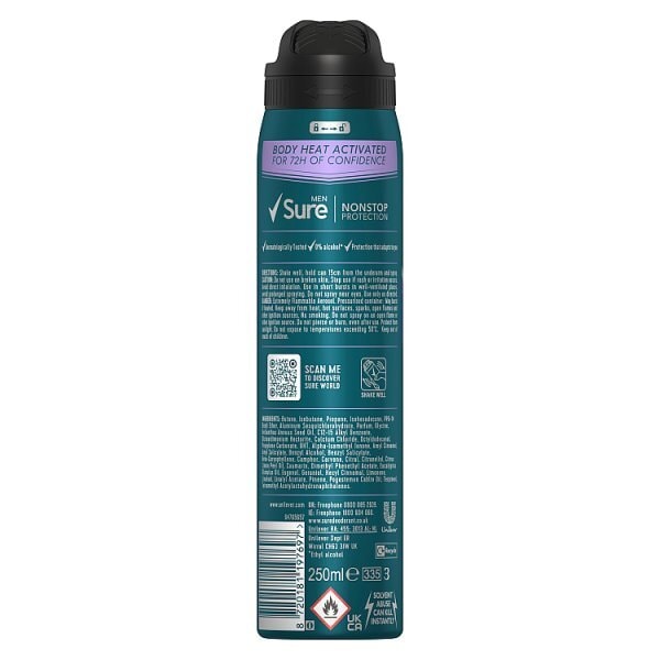 Sure Men Antiperspirant Deo Aerosol Nonstop Active Dry 250ml