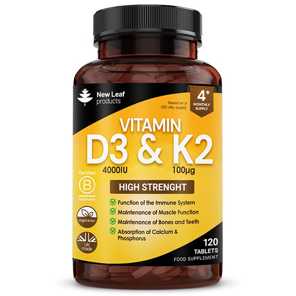 New Leaf Vitamin D3 & K2 Tablets D3 4000iu + K2 100mcg