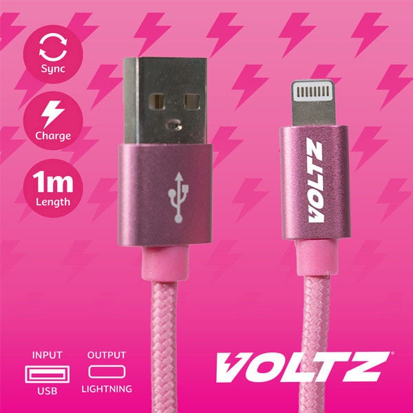 Voltz Usb To Lightning Cable Pink