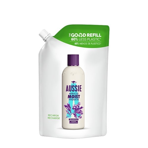 Aussie Miracle Moist Hair Shampoo Good Refill Pouch, 480ml