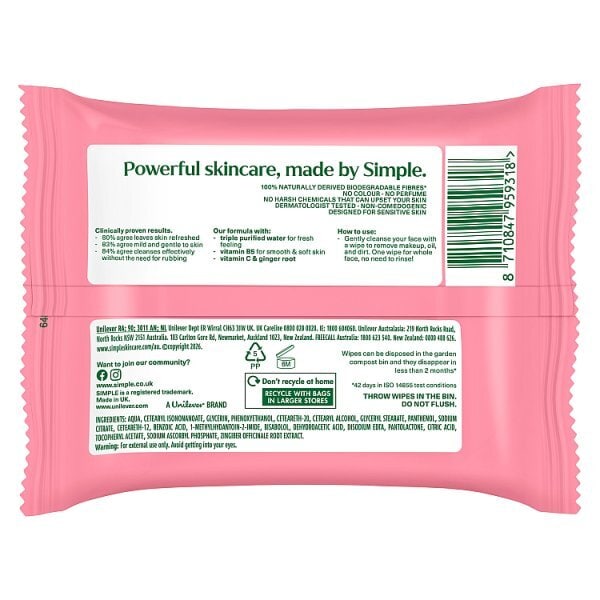 Simple Protect N Glow Biodegradable Wipes Instant Glow X20