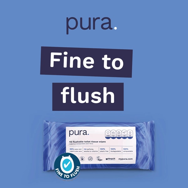 Pura Premium Flushable Moist Toilet Tissue Wipes, 40 Wipes