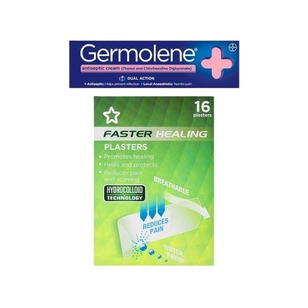 Germolene Dual Action & Superdrug Hydrocolloid Waterproof Plasters Bundle