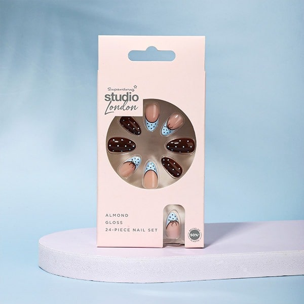 Studio London Blue & Brown Polka Dot False Nails