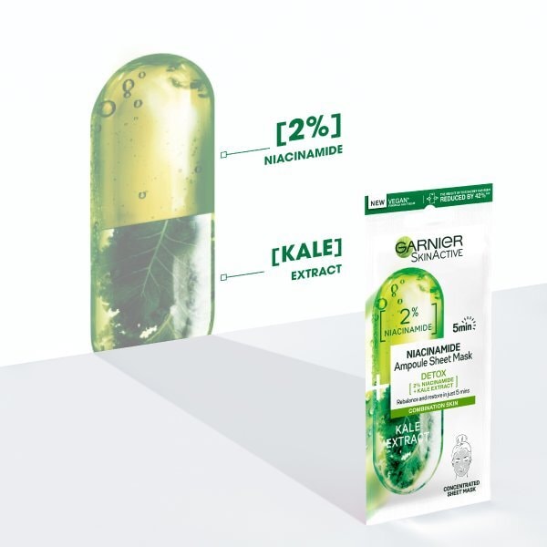 Garnier Detox Ampoule Sheet Mask, Kale & 2% Niacinamide