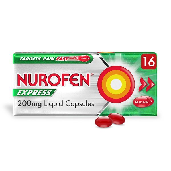 Nurofen Express Pain Relief Ibuprofen 200mg Liquid Caps 16s