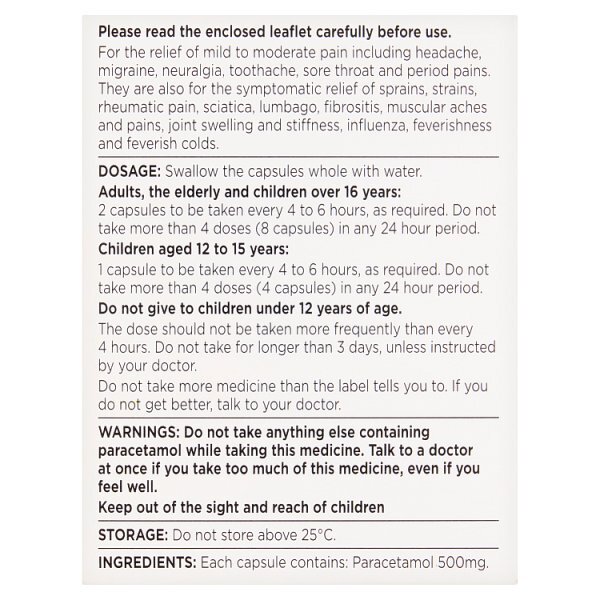 Superdrug Paracetamol Capsules 500mg X 16