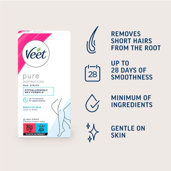 Veet Pure Inspiration Wax Strips Legs & Body Sensitive x20
