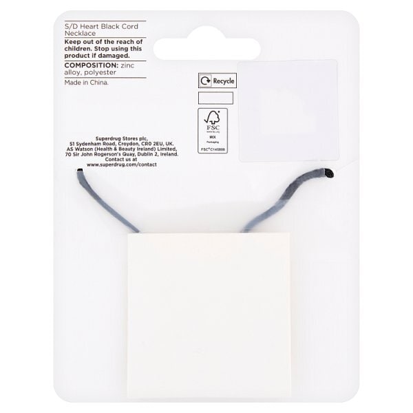 Superdrug Heart Black Cord Necklace