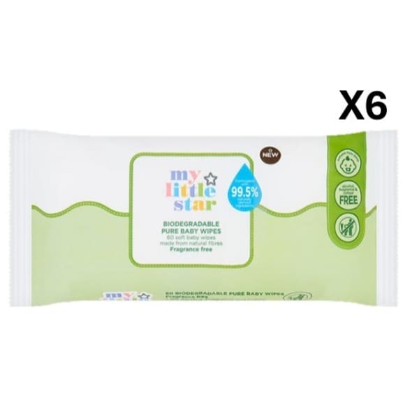 Superdrug My Little Star Biodegradable Pure Baby Wipes 60 x6 Bundle