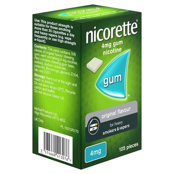 Nicorette Original 4mg Nicotine Gum 105s (Stop Smoking)
