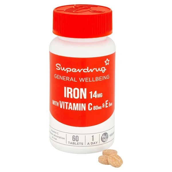 Superdrug Iron 14mg & Vitamin C 60s
