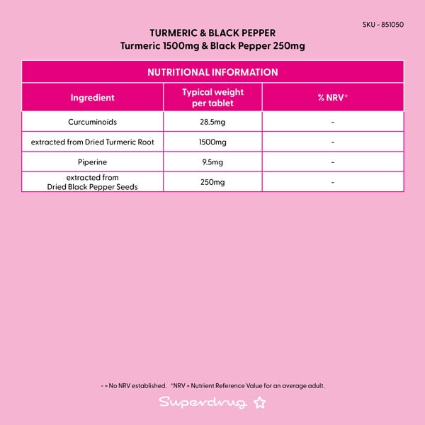 Superdrug Turmeric 1500mg & Black Pepper 30s