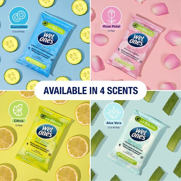 Wet Ones Antibacterial Biodegradable Hand Wipes x12