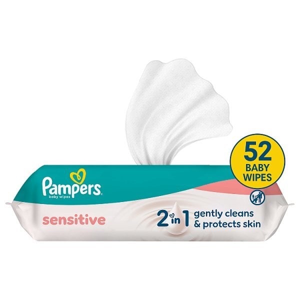Pampers Sensitive Baby Wipes Plastic Free 1 Pack (52 wipes)