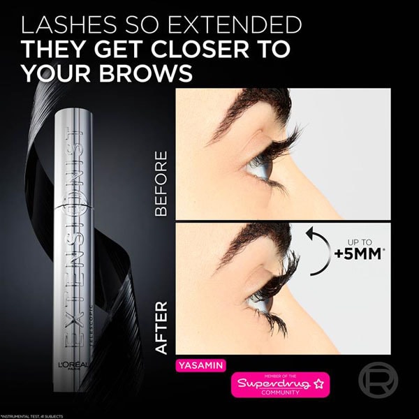 L'Oréal Paris Mascara, Telescopic Extensionist Lengthening & Curling Mascara, Up To +5mm Closer To Your Brows, Up To 24 hour Wear, Shade Black