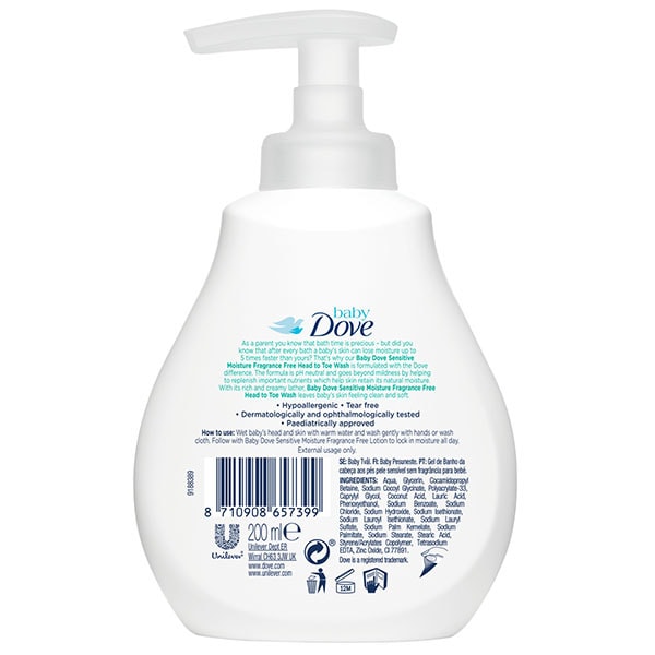 Baby Dove Sensitive Fragrance Free Head to Toe Wash 200ml