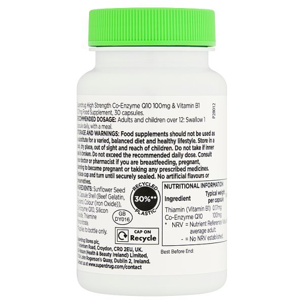 Superdrug High Strength Co-enzyme Q10 100mg With B1 30s