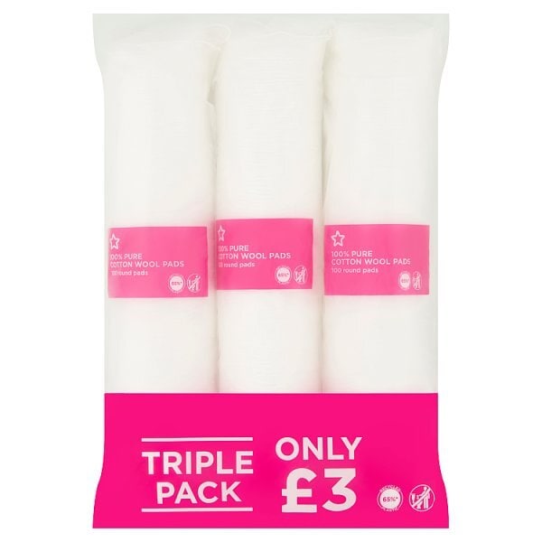 Superdrug 100% Pure Cotton Wool Pads - Triple Pack 100x3