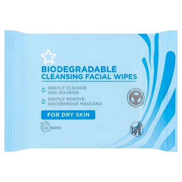 Superdrug Cleansing Biodegradable Face Wipes Dry Skin x25