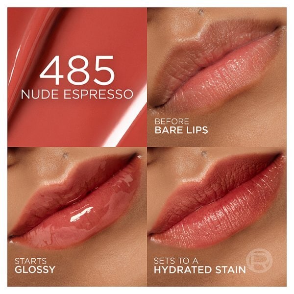 L'Oréal Paris Lip Tint, Hyaluron Tint Lip Stain Serum, Up to 2x More Hydrated Lips, 485 Nude Espresso