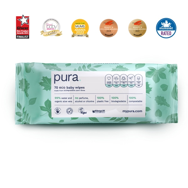 Pura Baby Wipes Plastic Free, 10 x 70 pack, (700 Wipes)
