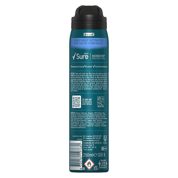 Sure Men Antiperspirant Deo Aerosol Nonstop Invis Ice 250ml