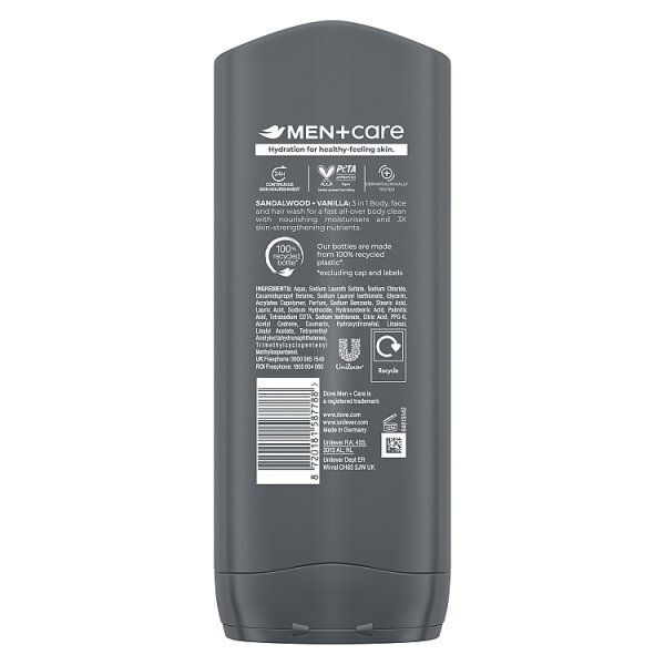 Dove Men+Care Sandalwood + Vanilla 3-in-1 Hair, Face & Body Wash 400ml