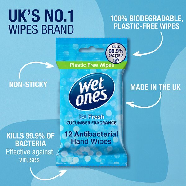 Wet Ones Antibacterial Biodegradable Hand Wipes x12