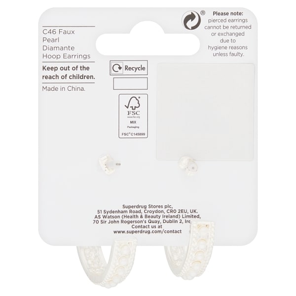 Superdrug Pearl Effect Diamante Hoop Earrings