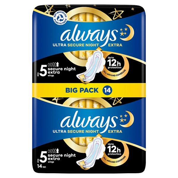 Always Ultra Sanitary Towels Secure Night Extra Size 5 14CT