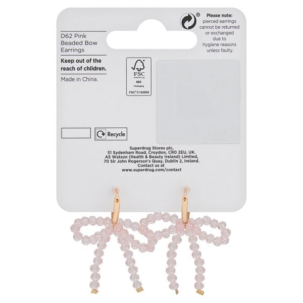 Superdrug Pink Beaded Bow Earrings