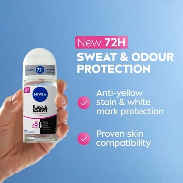 NIVEA Black & White Anti-Perspirant Roll-On Deodorant 50ml