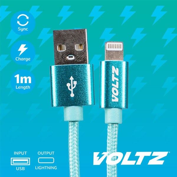 Voltz Usb To Lightning Cable Turquoise