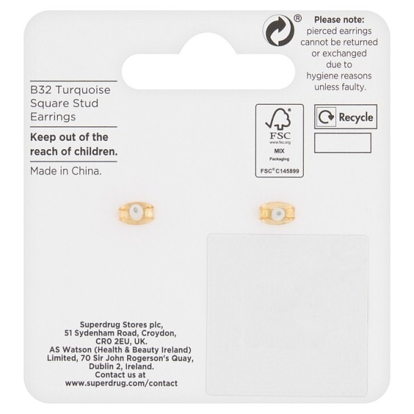 Superdrug Blue Square Stud Earrings