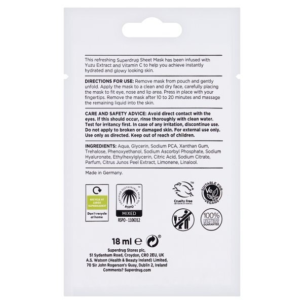 Superdrug Hydrating Yuzu Sheet Mask