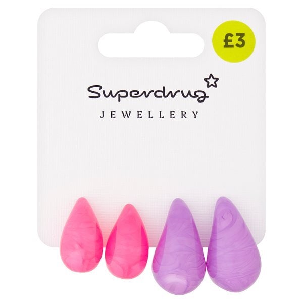 Superdrug Pink & Purple Drop Earring 2pk