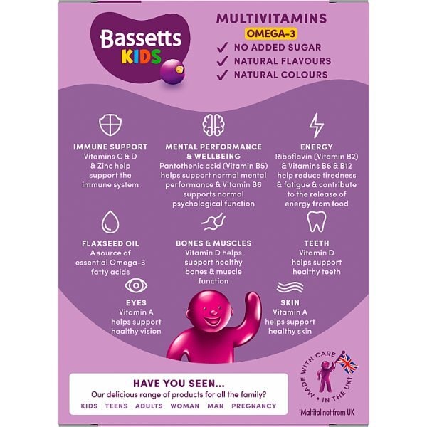 Bassetts Kids Multivitamins 3-6 Omega-3 Blackcurrant 30S